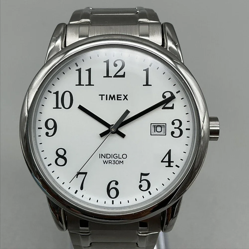 Timex Easy Reader Indiglo Mens Watch 38mm Stainless Date Stretch Band